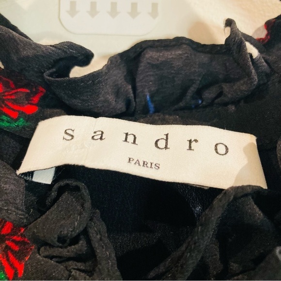 SANDRO PARIS Sz 3 (EU) US S Tattoo Print Ruffles Neckline Sleeves A-Line Dress - Picture 4 of 15